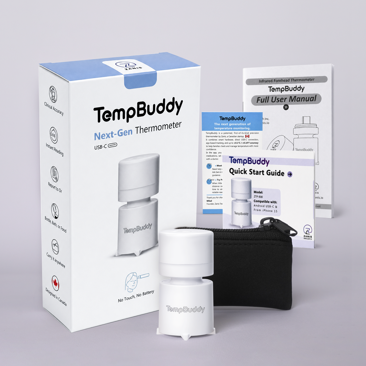 TempBuddy retail box with user manual and quick start guide