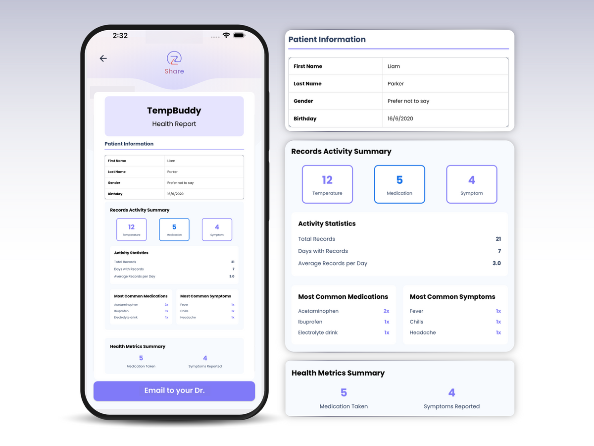 Exporting a complete health report as a PDF to share with a doctor